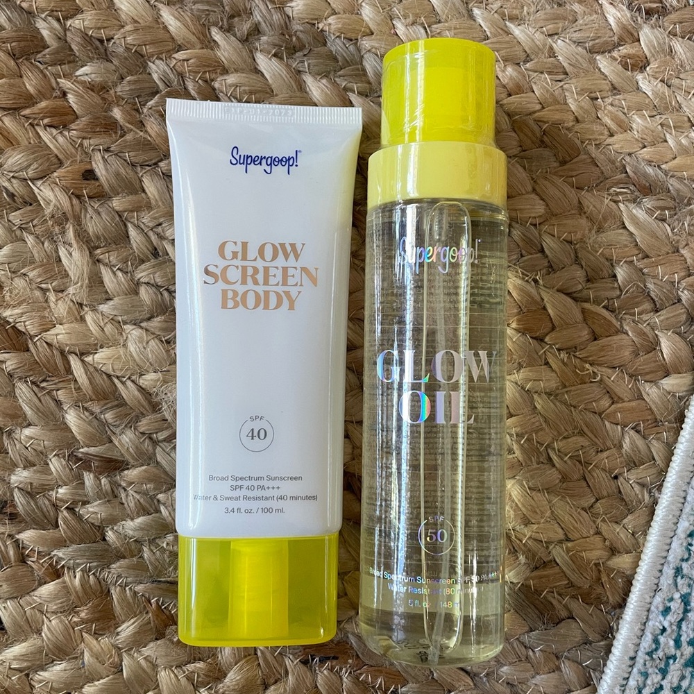 supergoop glow bundle - glow body sunscreen and glow oil